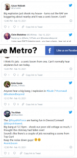 Social media comment on 'Sonic boom' heard over Cornwall